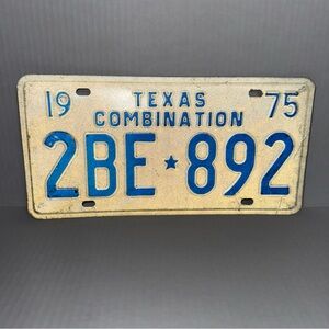 Vintage 1975 Combination License Plate 2BE 892 Man Cave Garage Wall Art Texas
